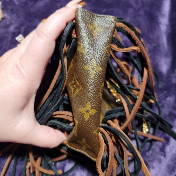 LV Vintage Boho Crossbody or Wristlet with Fringe on Chain - Picture 15 of 16